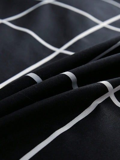 Modern Plaid Pattern Duvet Cover Set: Stylish Polyester Bedding for All Seasons