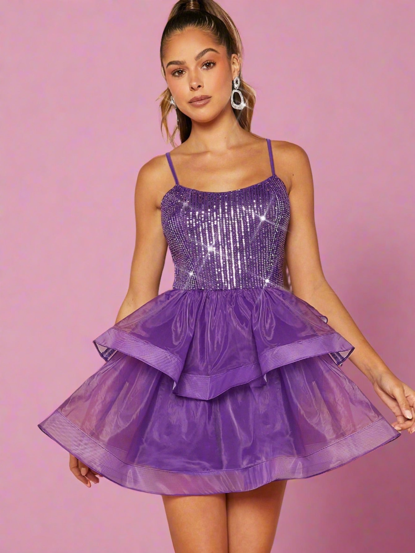 Shine Bright in Style: Sequin Layered Organza Hem Dress Canary Houze Shine Bright in Style: Sequin Layered Organza Hem Dress Canary Houze