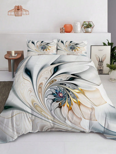 Psychedelic Floral Dreams: 3 Piece Duvet Cover Set with Abstract Flower Print(1*Duvet Cover   2*Pillowcases, Without Core)
