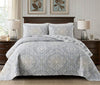 Boho Paisley Damask Print Quilt Set: King Size Bedding with 2 Pillowcases - Lightweight & Soft Microfiber - Grey Turtle Cove Design - All Season Comfort