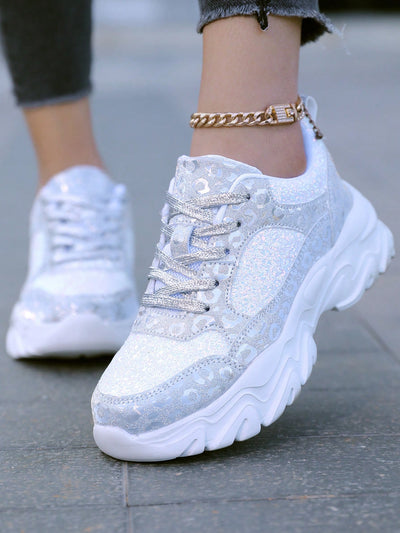 Sparkle in Style: Glitter Lace-Up Sports Shoes for Women