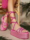 Chic Color Block Wedge Sandals: Tie-Up Straps and Chunky Sole