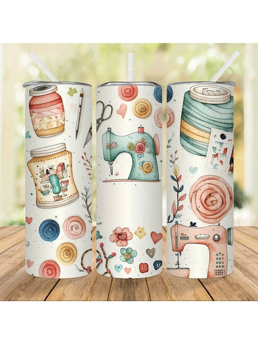 Stay hydrated in style with our 20oz Stainless Steel Sewing Machine Painting Tumbler! Designed with a lid and straw, it's perfect for both hot and cold drinks on the go. The unique sewing machine painting adds a touch of fashion and makes it a great gift idea for Valentine's Day.
