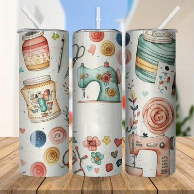 Stylish 20oz Stainless Steel Sewing Machine Painting Tumbler with Lid and Straw - Perfect for Summer and Winter Drinks on the Go! - Great Valentine's Day Gift Idea