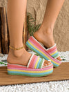 Colorful Patterned Sandals: Stylish Wedge Sole with Fuzzy Ball Detail