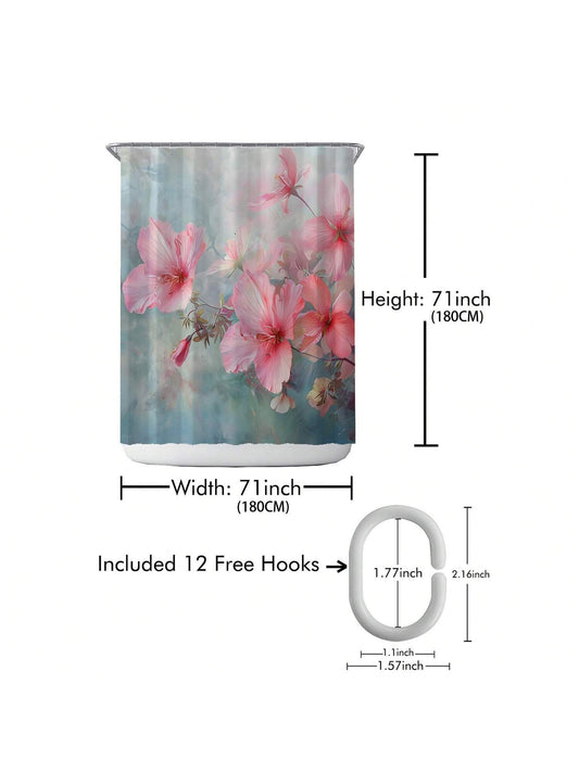 Enhance Your Bathroom with our Waterproof Printed Shower Curtain with Plastic Hooks Set