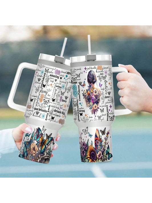 This 40oz stainless steel insulated car cup features a hope, faith, and love themed tumbler, making it the perfect holiday and birthday gift. Keep your drinks at the perfect temperature while promoting positivity and love with this high-quality cup.