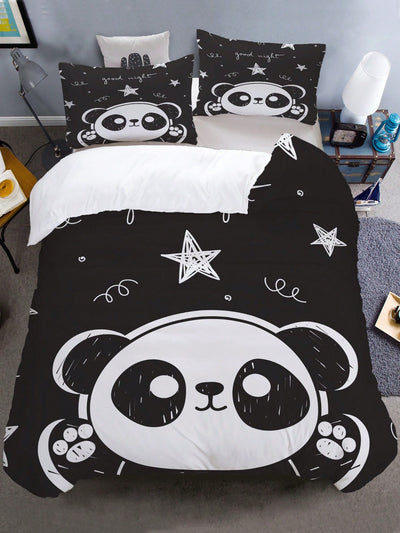 This stylish and adorable comforter set features a cute panda design, perfect for kids and teens. The 3 piece set includes a comforter cover and pillowcases, providing a complete and coordinated bedding look. Made with high-quality materials, this set is both comfortable and durable.