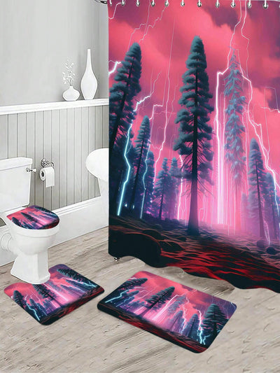 Lightning Forest Series Bathroom Set: Shower Curtain and Floor Mat Combo