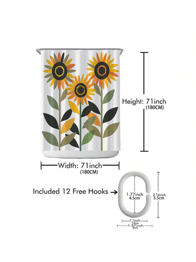 Happy Bathroom Makeover: Printed Shower Curtain with 12 Plastic Hooks