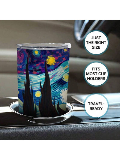 Starry Sky Cat Insulated Stainless Steel Tumbler: Leak Proof Water Cup with Straw for Sports and Fitness