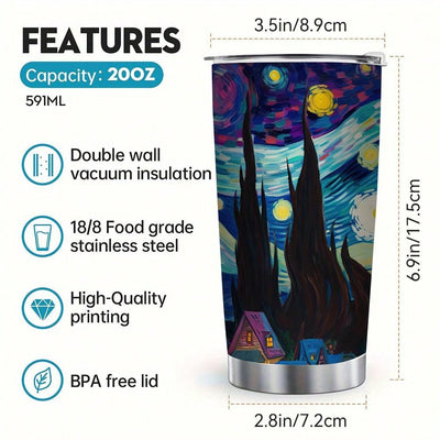 Starry Sky Cat Insulated Stainless Steel Tumbler: Leak Proof Water Cup with Straw for Sports and Fitness