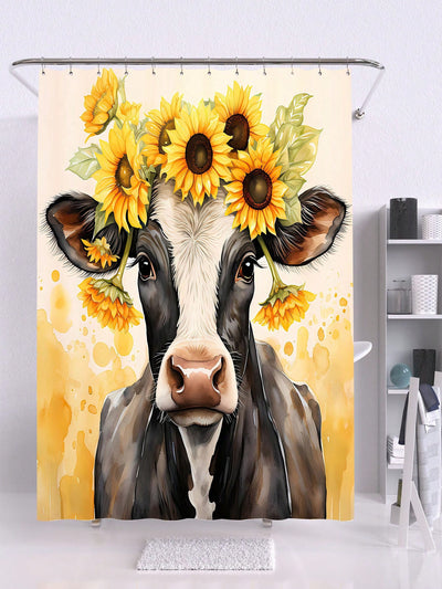 Farmhouse Chic: Cow and Sunflower Patterned Bathroom Shower Curtain