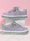 Retro Glitter Stars Women Sneakers: European Street Style in Purple Silver