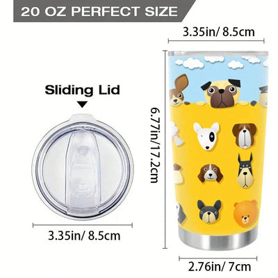 Fresh Cartoon Style Dog Print Stainless Steel Tumbler - The Perfect Gift for Puppy Lovers!