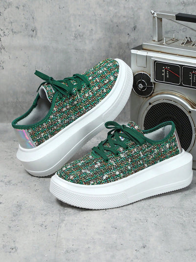 Vibrant and Versatile: Green Multicolored Woven Casual Shoes for Women