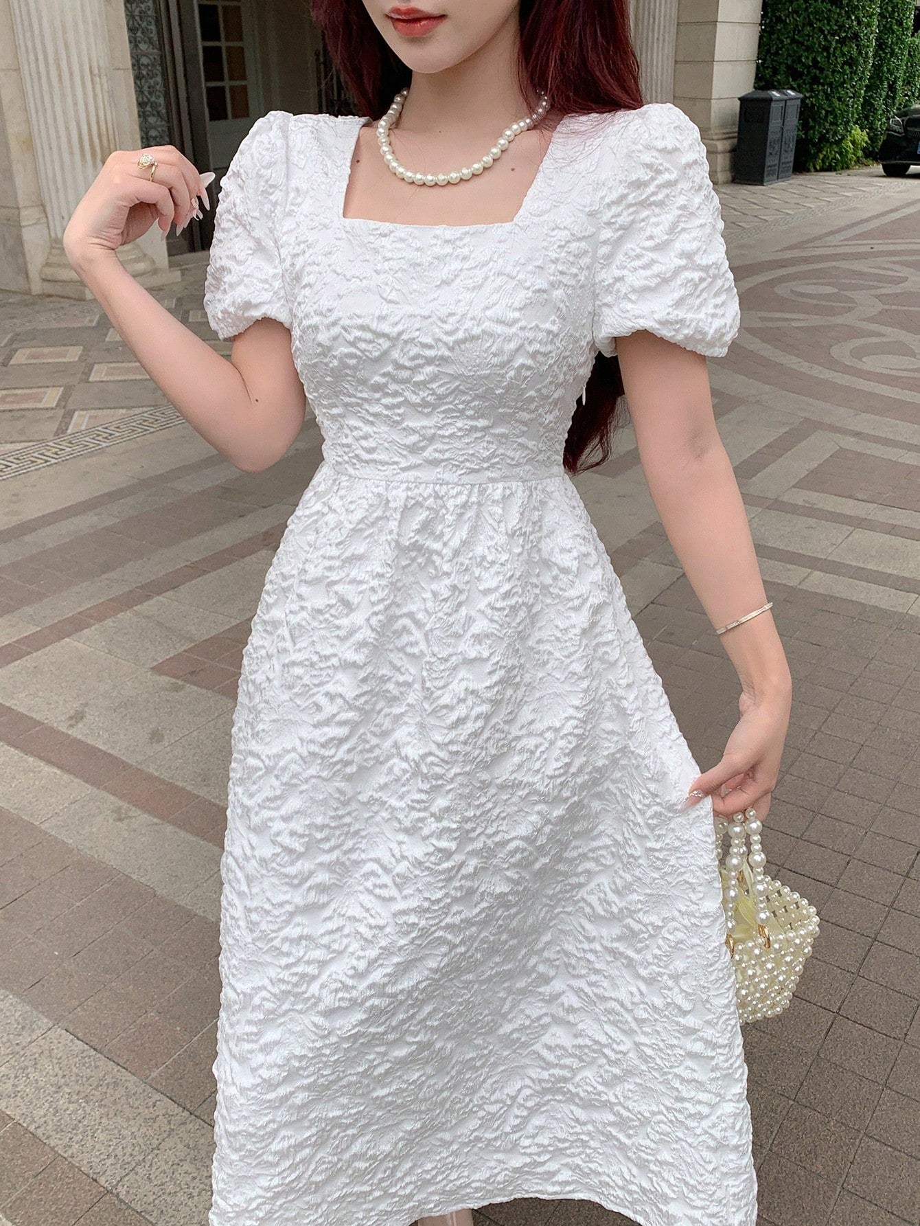 Floral Dream: Women's White Square Neck Short Sleeve Dress – Canary Houze Floral Dream: Women's White Square Neck Short Sleeve Dress – Canary Houze