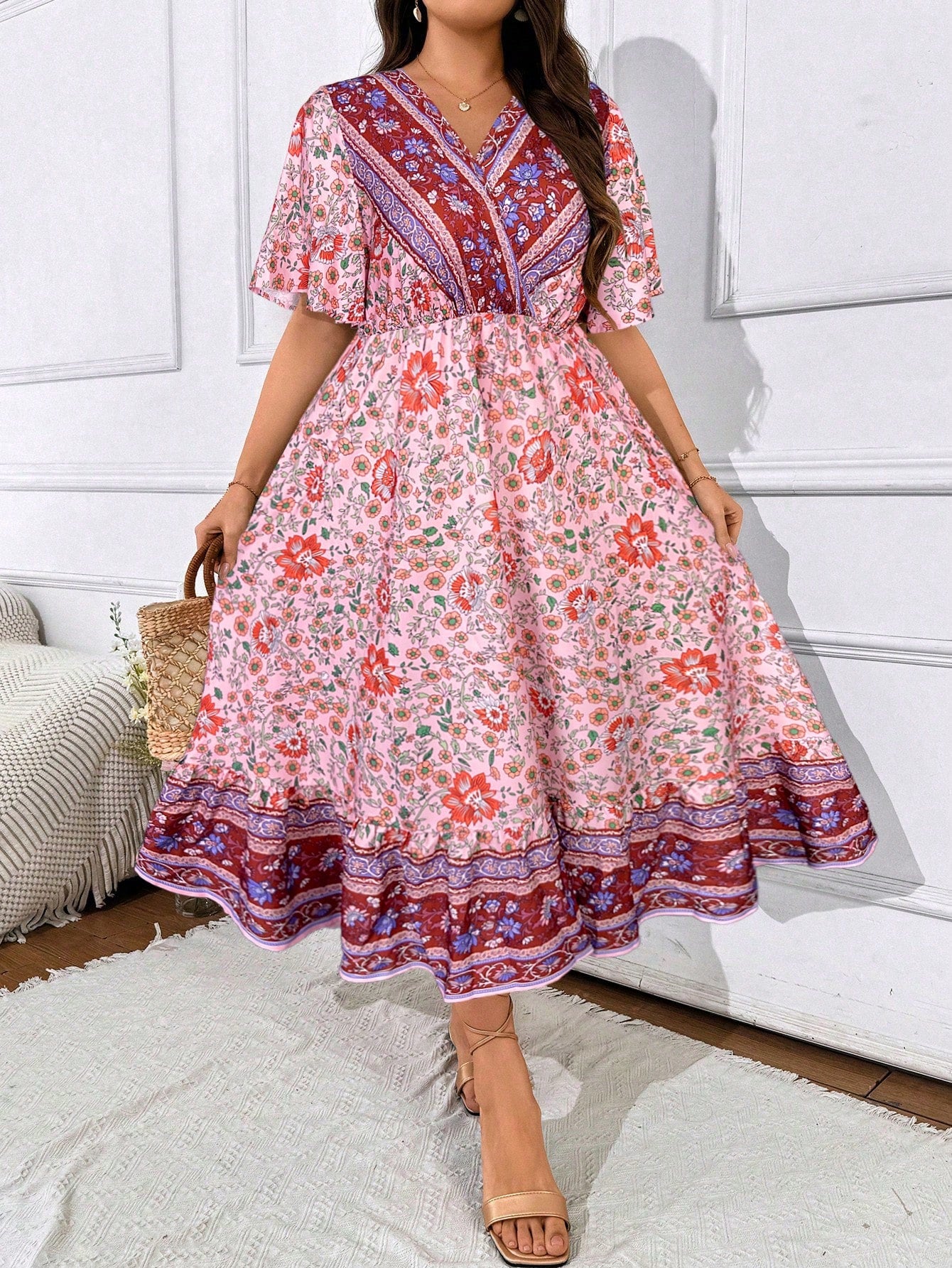 plus size red holiday dress Ovbmpzd Dresses for Women Casual Maxi Plus Size Red Dress Short Sleeve Long Dresses Holiday Party Dresses for Women S, Women's, Size: Small