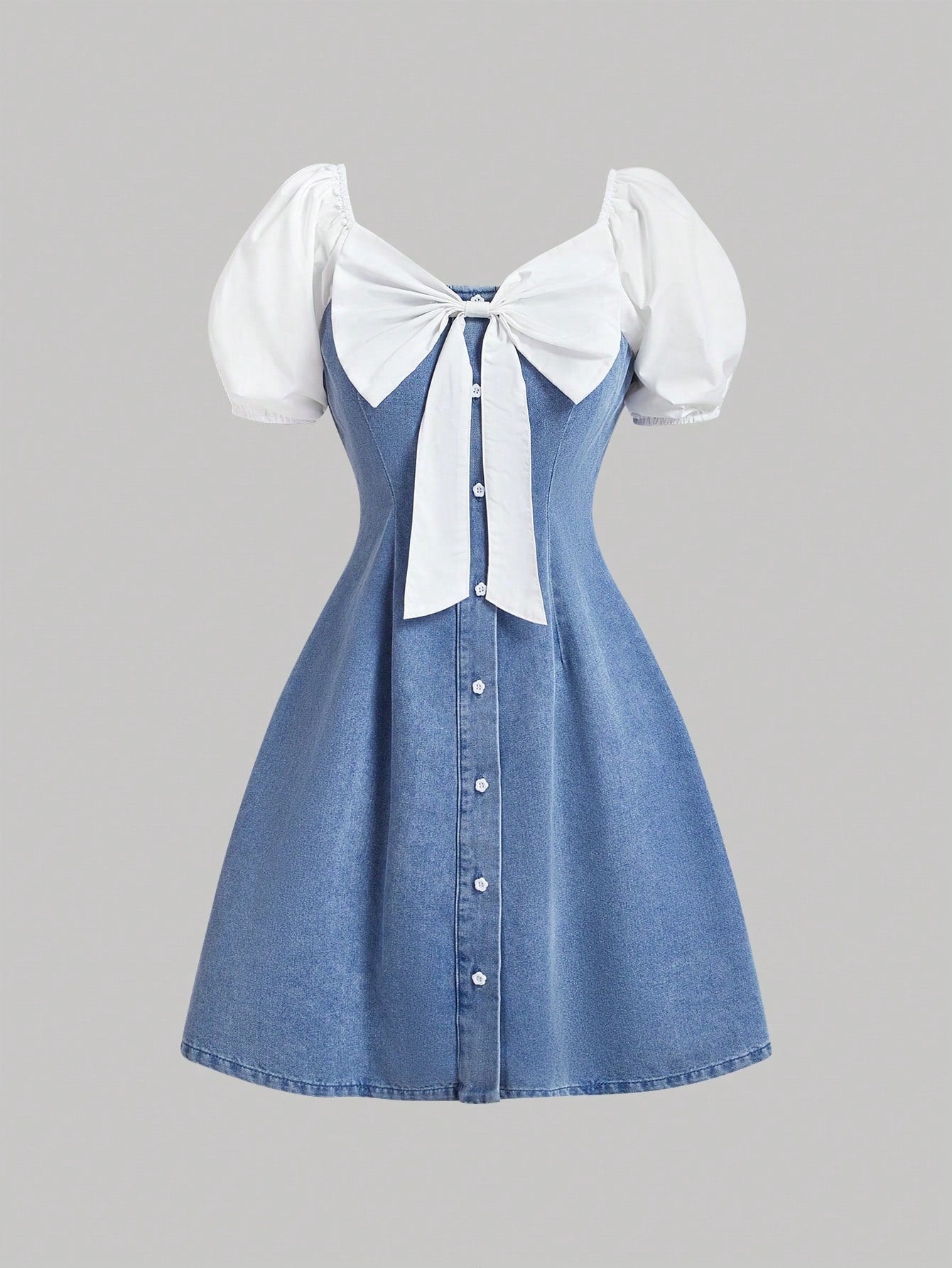 Chic Vintage Denim Dress with Sweetheart Neckline & Bow Detail – Perfe –  Canary Houze