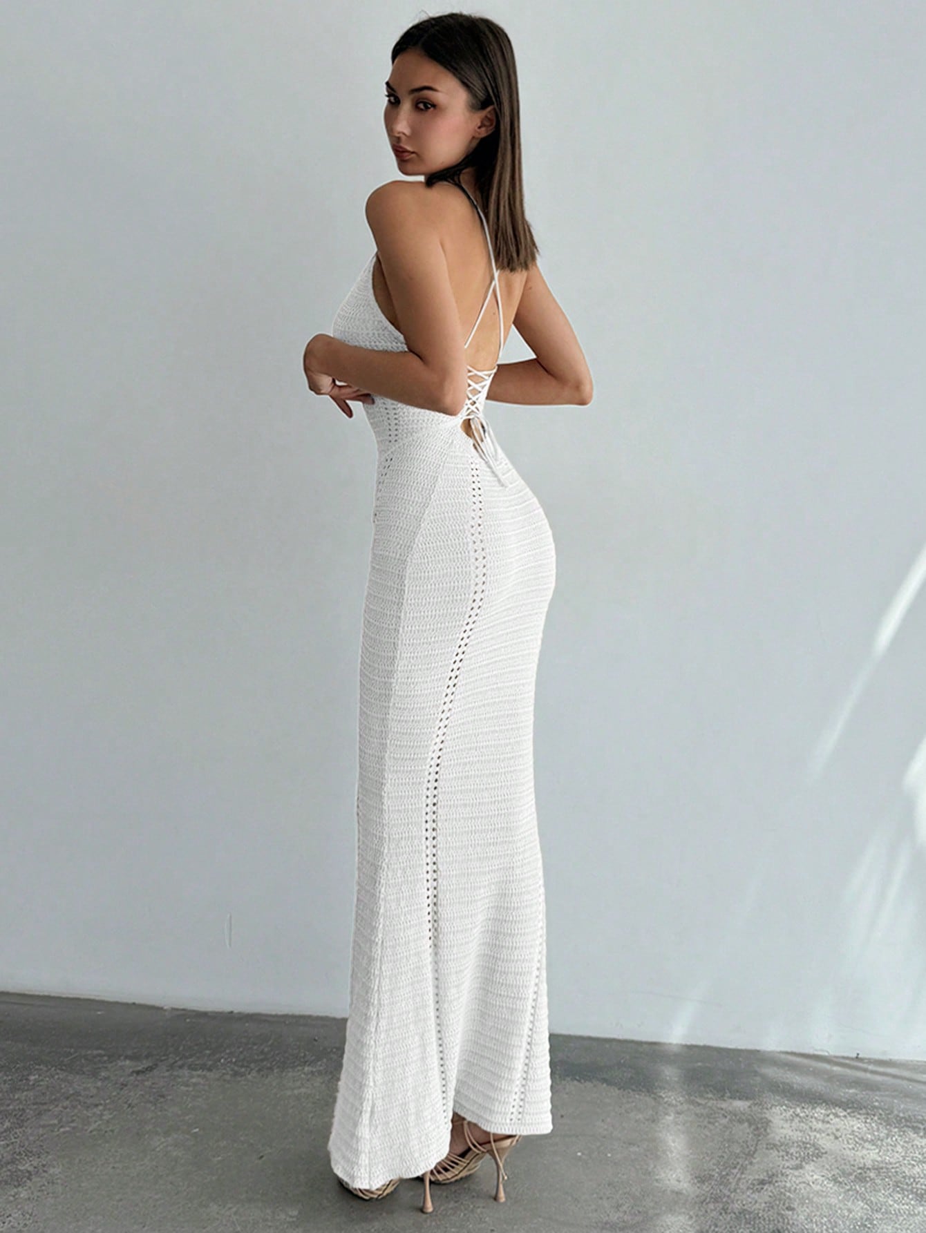 Stunning Backless Crochet Dress with Deep V-Neck and Spaghetti Straps Canary Houze Stunning Backless Crochet Dress with Deep V-Neck and Spaghetti Straps Canary Houze