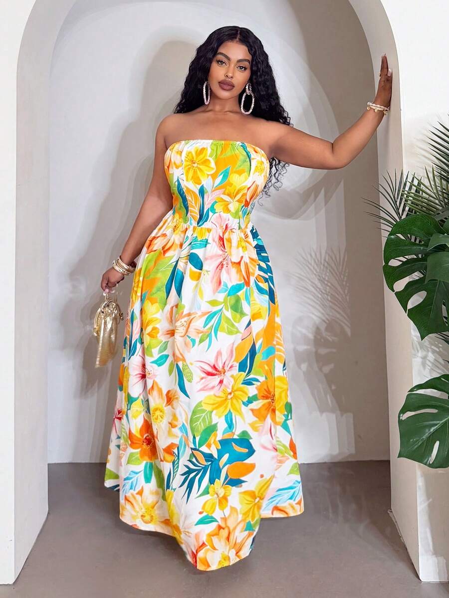 plus size strapless beach dress Spring Summer Floral Print Backless Maxi for Vacation and Adventures Functional side pockets repetto Sexy 17th Birthday Dresses Couleur:00 Clear+01 Baby Pink+11U Dusty Rose