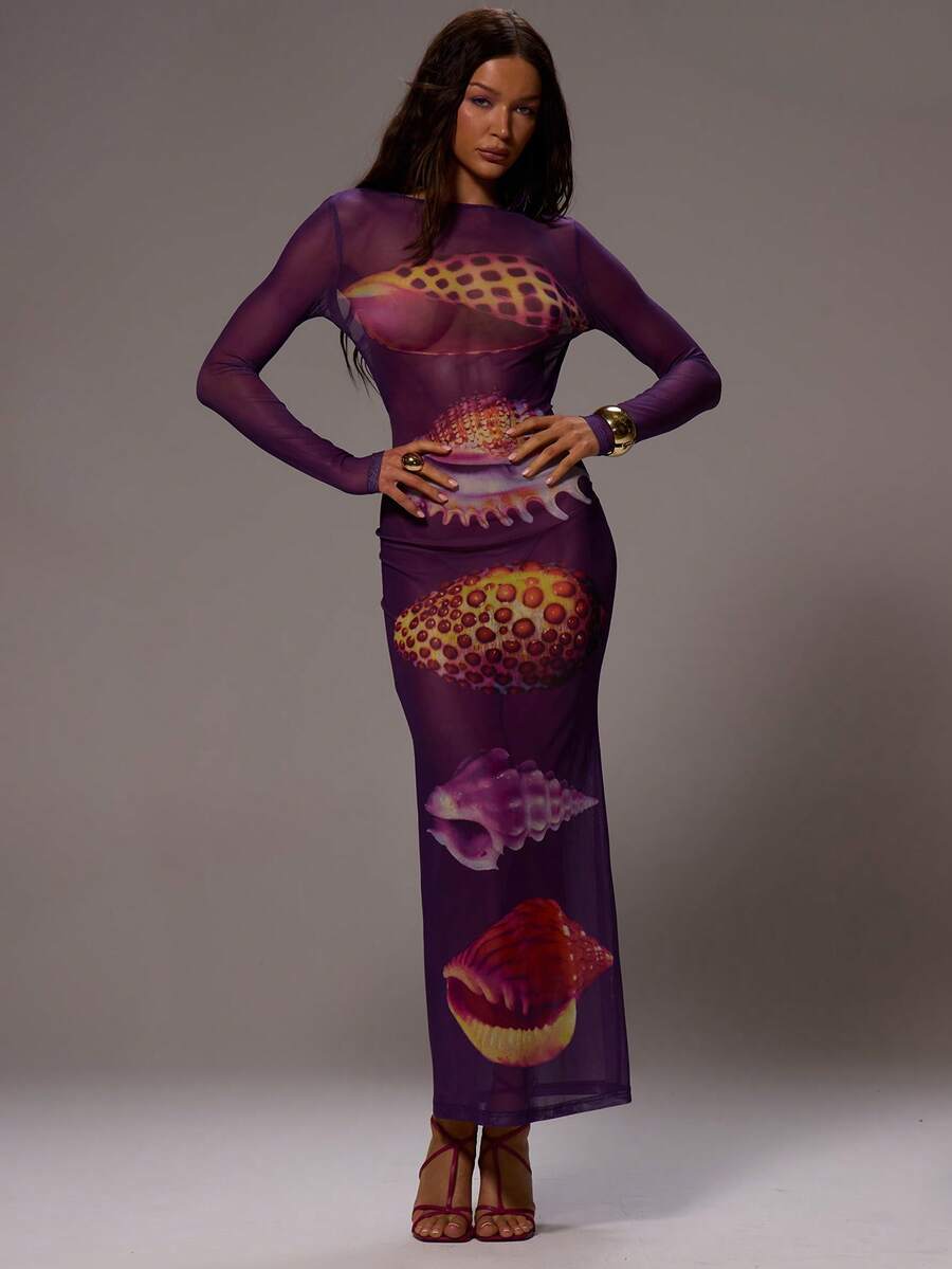 Purple Mesh Midaxi Dress for Rave & Holiday Parties – CANARY HOUZE