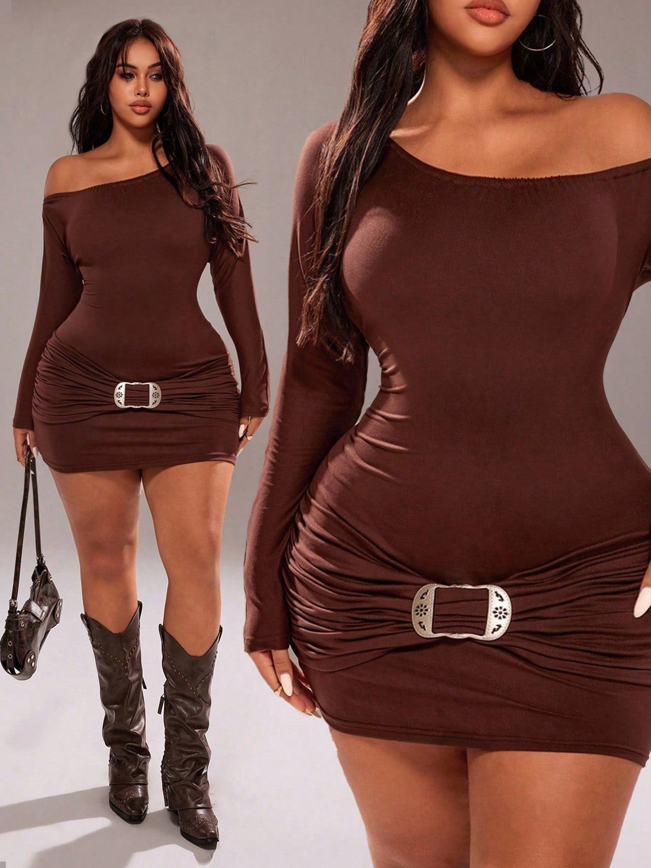Asymmetric Shoulder Ruched Plus Size Polyester Solid Color Fall Sexy Party Elegant Bodycon Mini Dress Asymmetric Shoulder Ruched Plus Size Polyester Solid Color Fall Sexy Party Elegant Bodycon Mini Dress