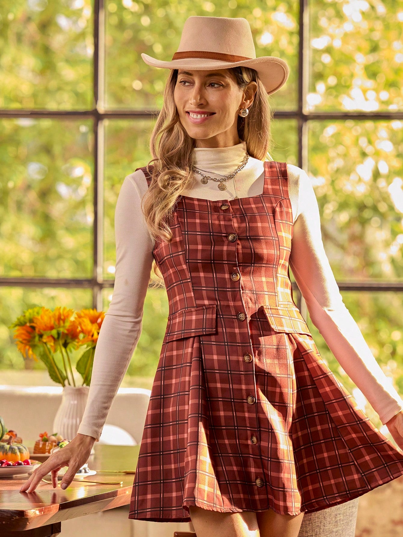 Autumn Casual Plaid Button-Down Sleeveless Dress for Effortless Style Canary Houze Autumn Casual Plaid Button-Down Sleeveless Dress for Effortless Style Canary Houze