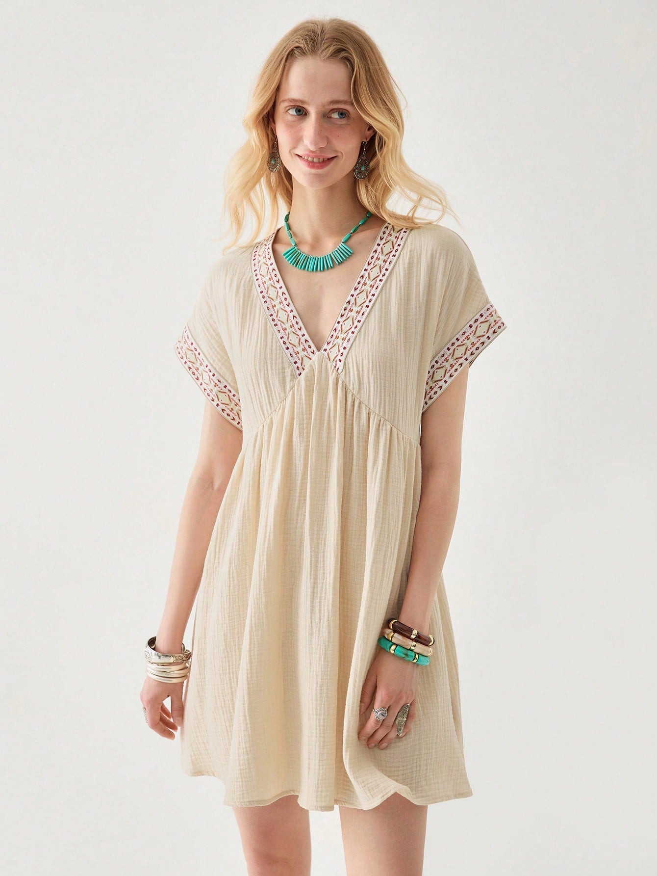 Bohemian Elegance: Women's Casual V-Neck Midi Dress with Embroidery fo –  Canary Houze