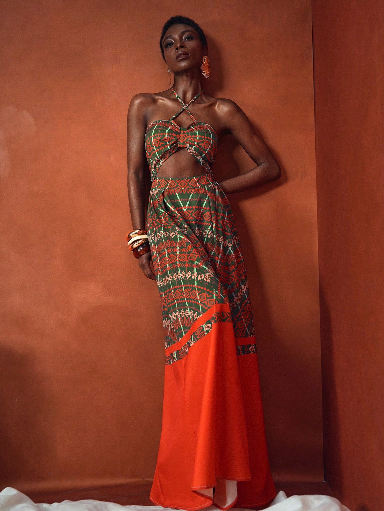 Bohemian Summer Maxi Dress with Halter Neck and Diamond Plaid Design f Canary Houze Bohemian Summer Maxi Dress with Halter Neck and Diamond Plaid Design f Canary Houze