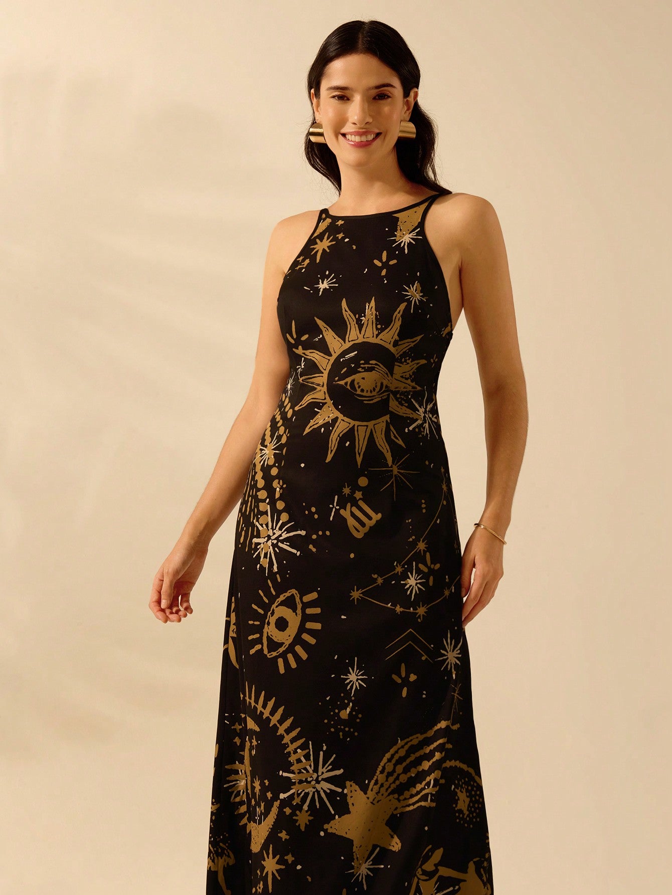 Boho Bliss: Tropical Star & Moon Print Sleeveless Beach Dress for Summ – Canary Houze