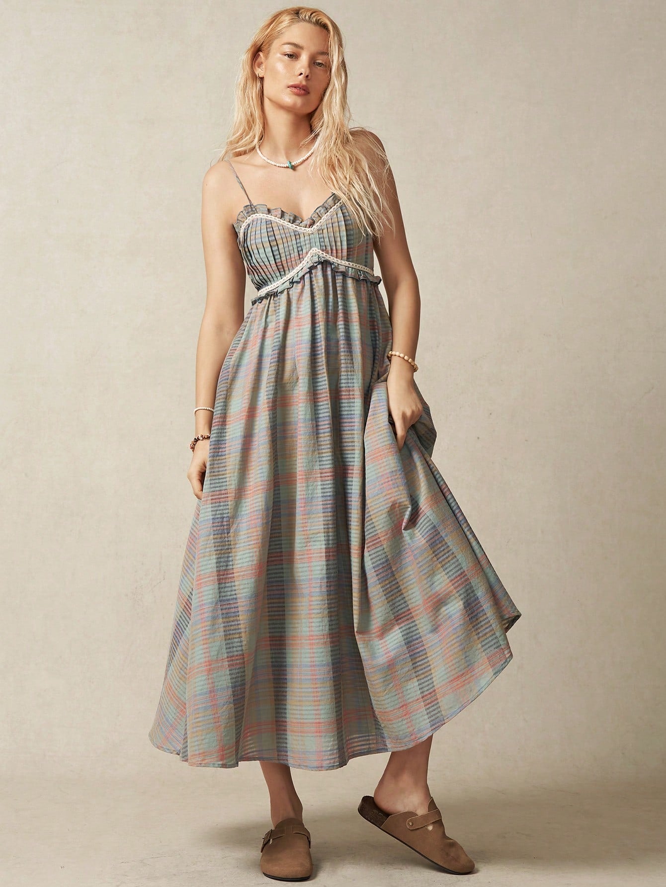 Boho Chic Multicolor Plaid Cami Dress – Perfect for Vacations and Sunn – Canary Houze