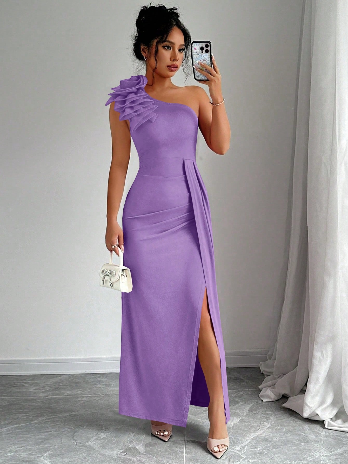 asymmetrical pleated dress purple Chic with One Shoulder – Perfect Lilac Casu Color:Crème The product images (without mermaid style gown Shop Cantha Asymmetric Cut