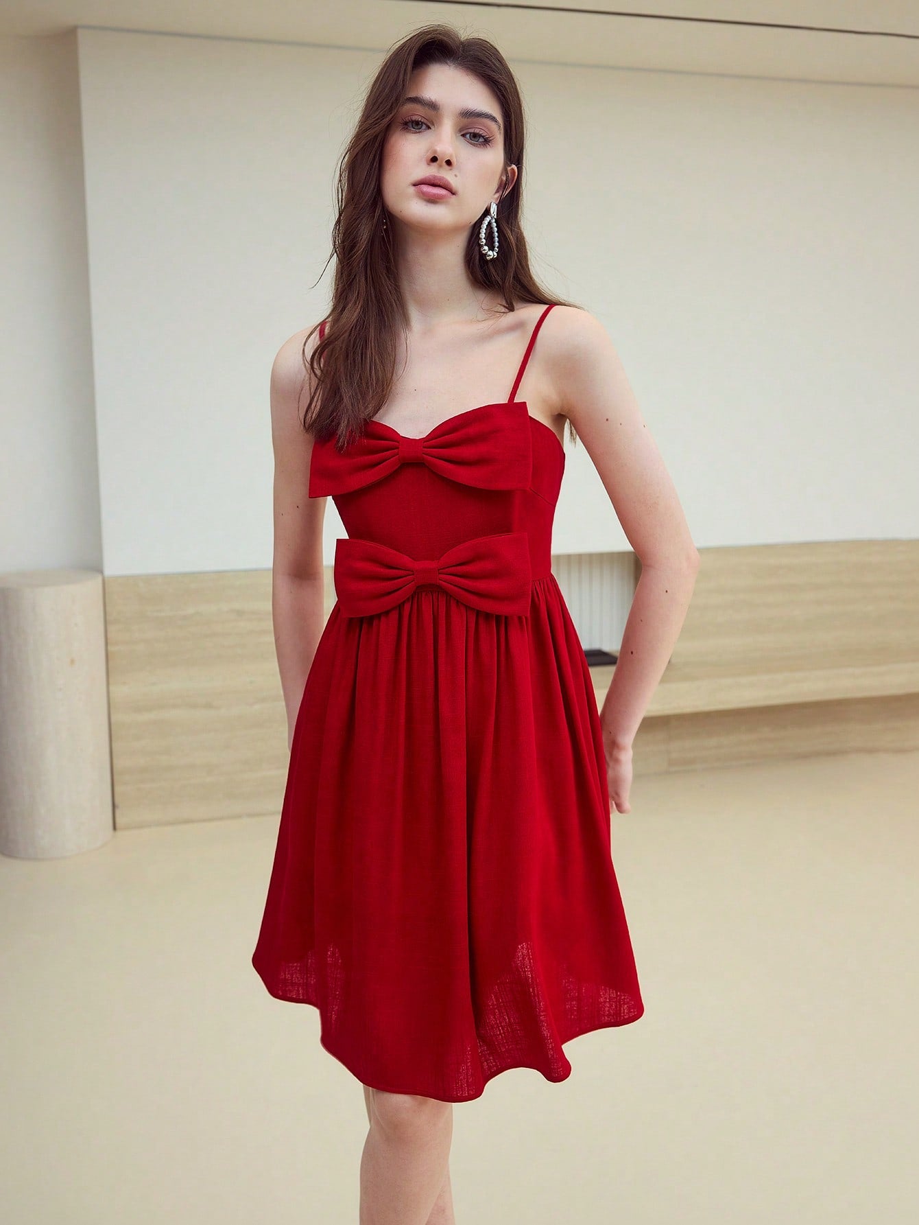 Chic Bow-Decorated Fold Pleated Cami Dress for Effortless Elegance – Canary Houze