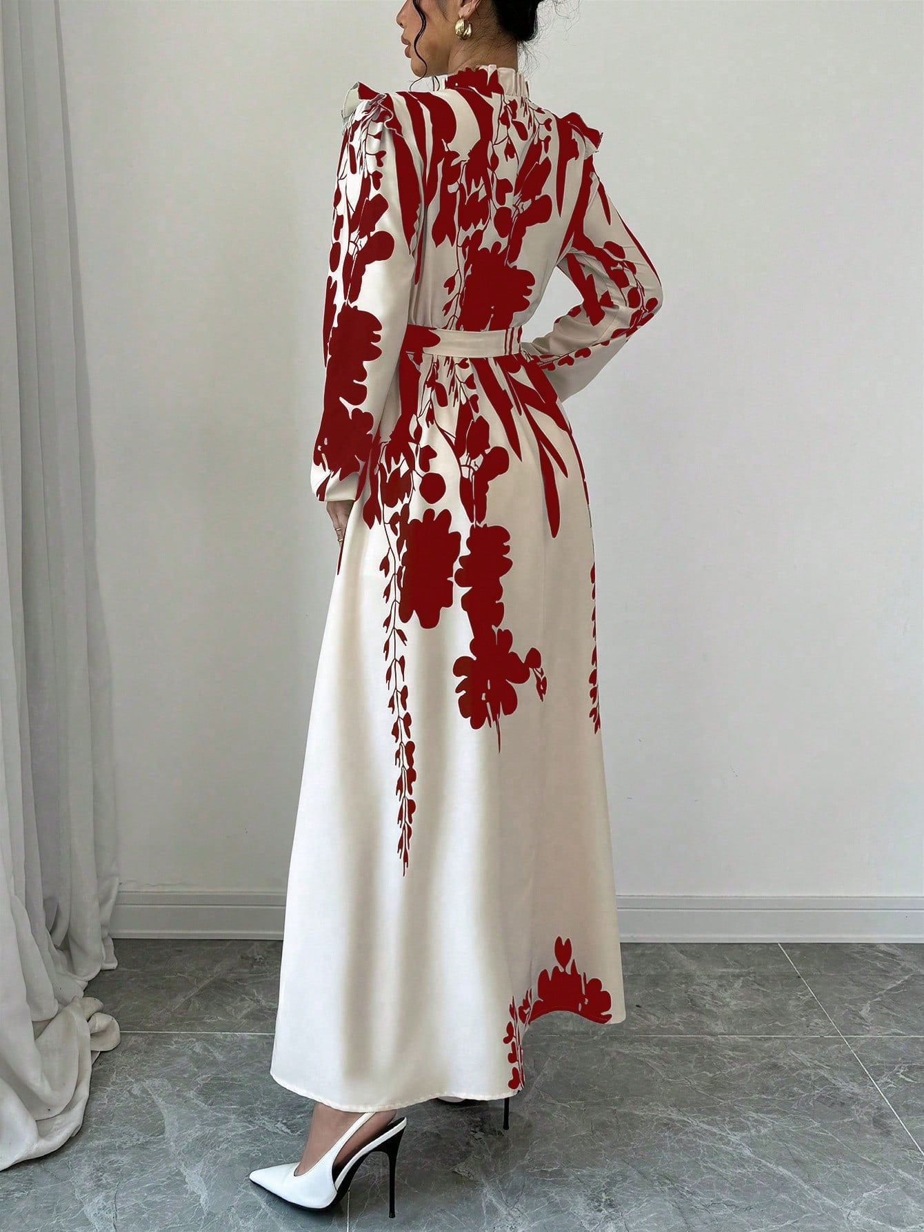 Chic Burgundy Floral Wrap Maxi Dress with Cinched Waist and Button Det – Canary Houze