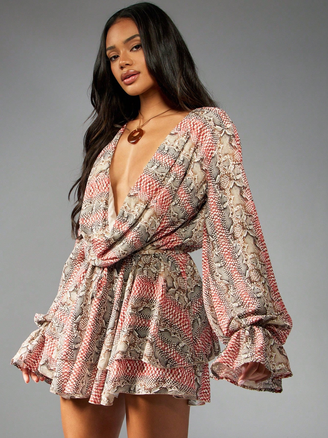 layering mini dress Chic Chiffon Snake Print with Puff Sleeves for Effortless D – Canary Houze Rhinestone/Crystal Size Conversion Size Length Sherri Hill 56938 Color:Mauve (MistyRose)