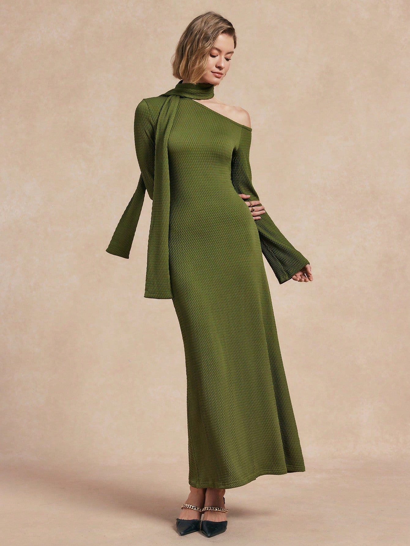cozy long sleeve dress The Verity Sweater Dress  Cozy Long Sleeve Knit Mini Dress Green / Xsmall