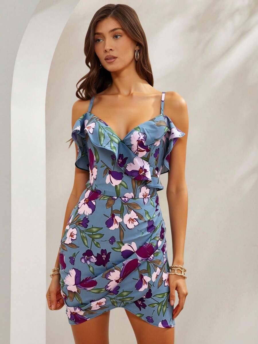 Chic Floral Printed Chiffon Mini Dress with Ruffle Details for Summer – Canary Houze