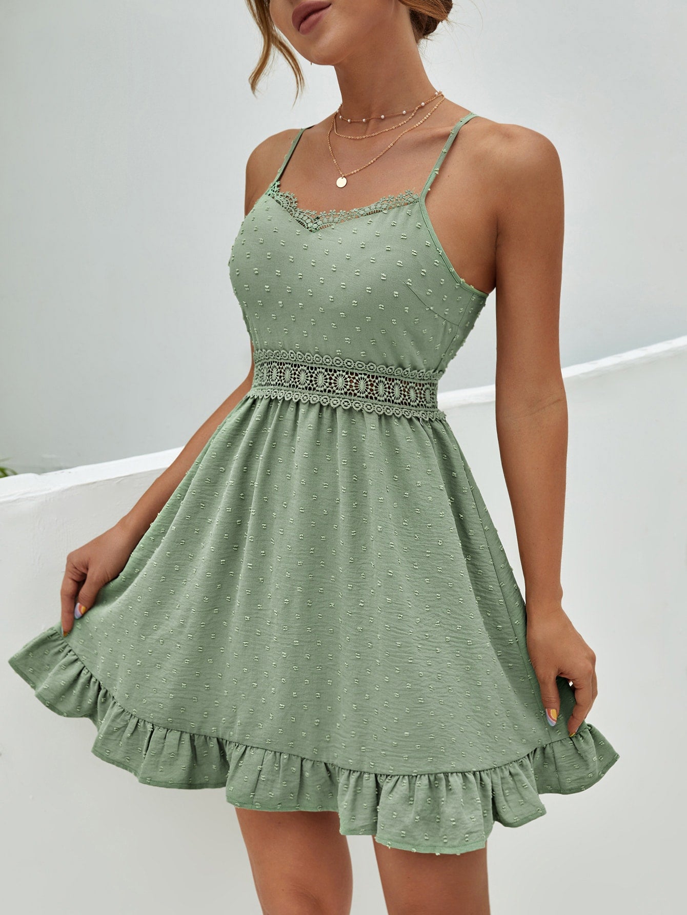 green lace cami dress Chic Mint Ruffle Hem with Inserts – Canary Houze HOCO26
