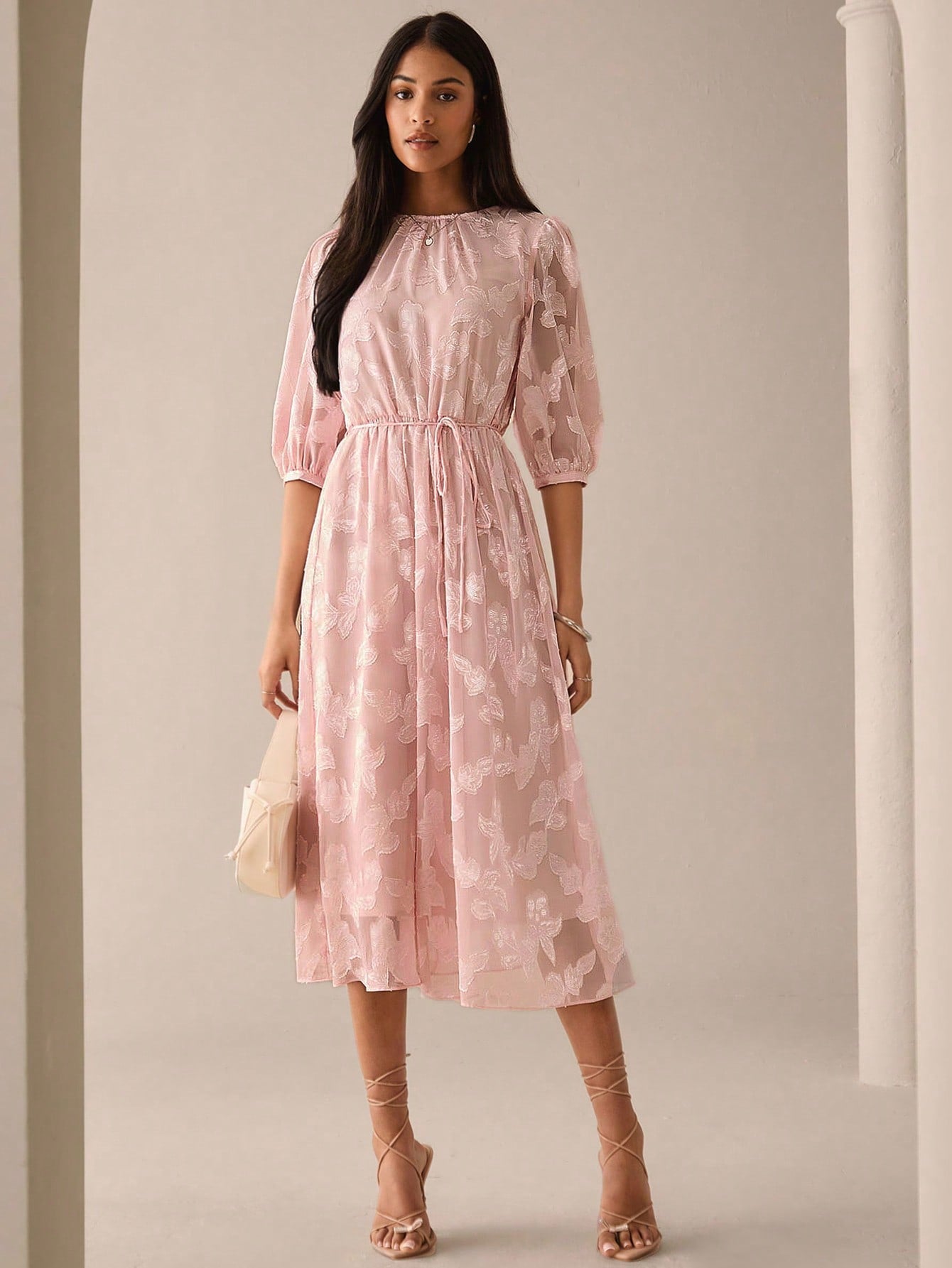 Chic Pink Midi Dress with Tie Knot