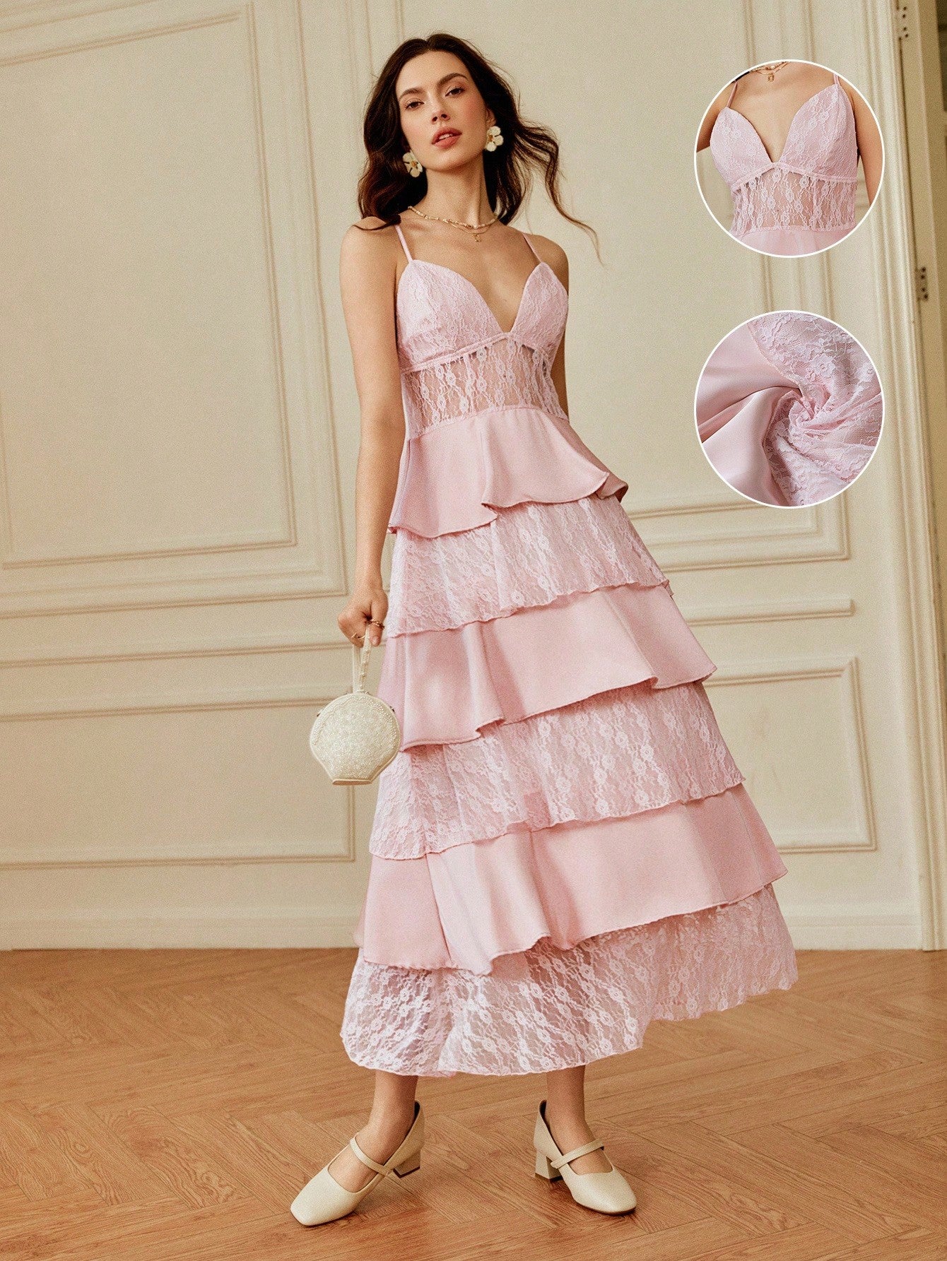 pink mid length bridesmaid dress Sweet Pleated One Shoulder Chiffon Bridesmaid Dress main image 1