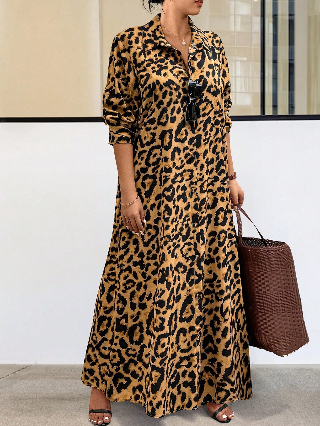 Chic Plus Size Floral & Leopard Print Long Sleeve Casual Dress Canary Houze Chic Plus Size Floral & Leopard Print Long Sleeve Casual Dress Canary Houze