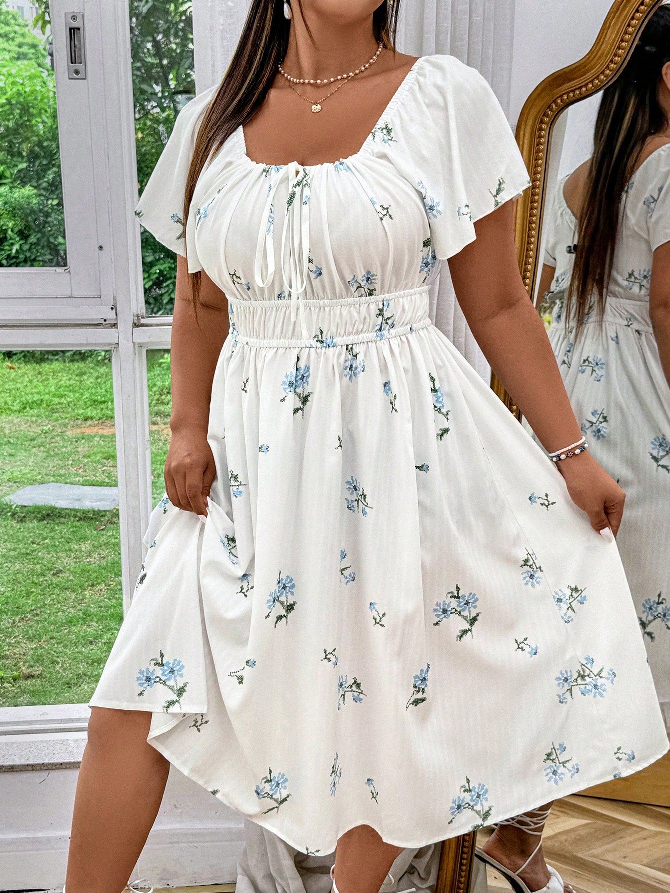 Chic Plus Size Floral Print Summer Dress with Ruffle Chest and Elastic – Canary Houze