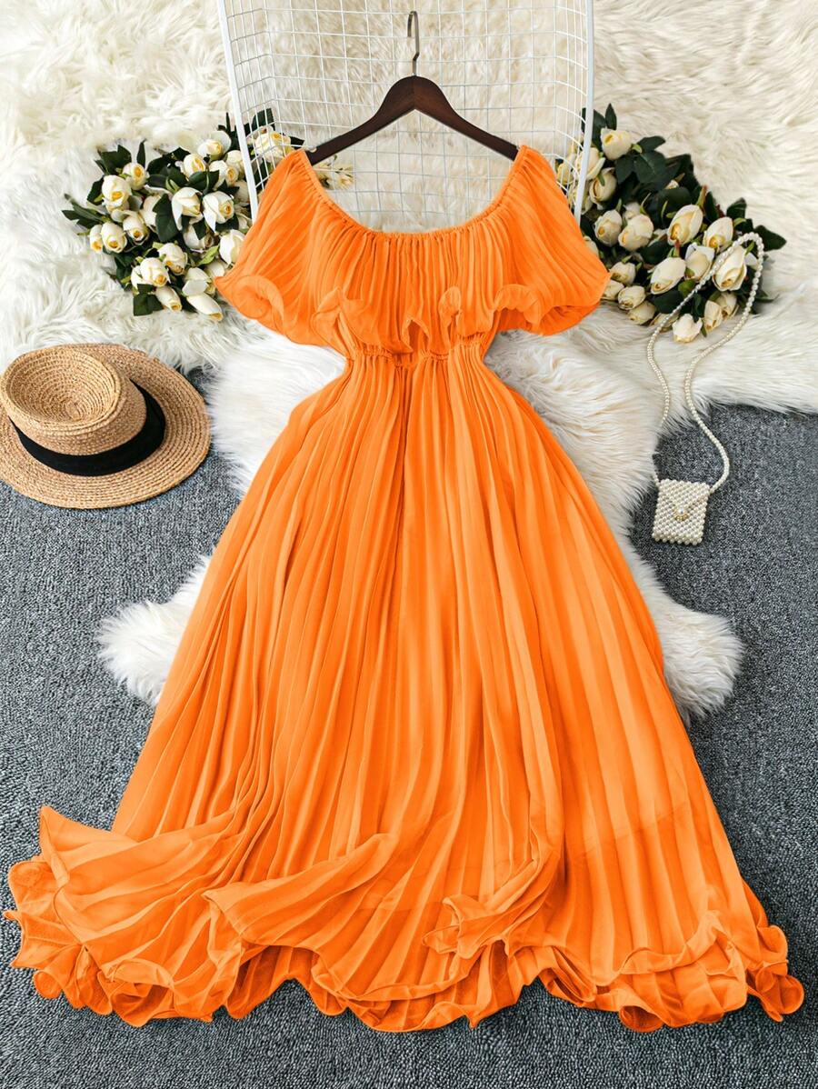 Chic Plus Size Off-Shoulder Ruffle Hem Midi Dress in Alice Blue - Perf Canary Houze Chic Plus Size Off-Shoulder Ruffle Hem Midi Dress in Alice Blue - Perf Canary Houze