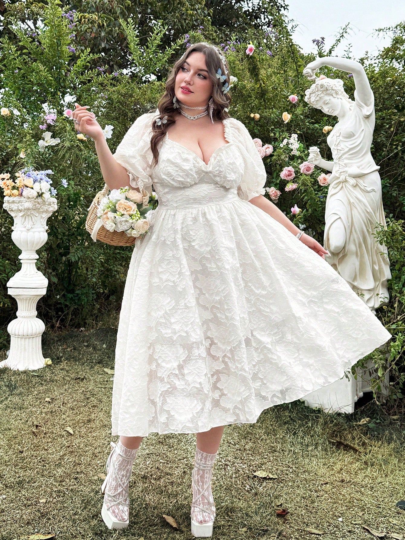 Chic Plus Size Solid Color Puff Sleeve Midi Dress for Effortless Summe Canary Houze Chic Plus Size Solid Color Puff Sleeve Midi Dress for Effortless Summe Canary Houze