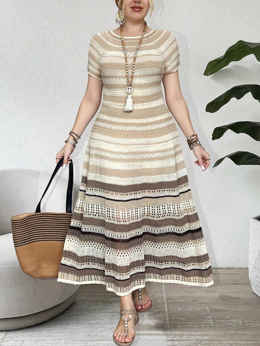 Chic Plus Size Striped Sweater Dress for Women – Perfect Casual Style – Canary Houze