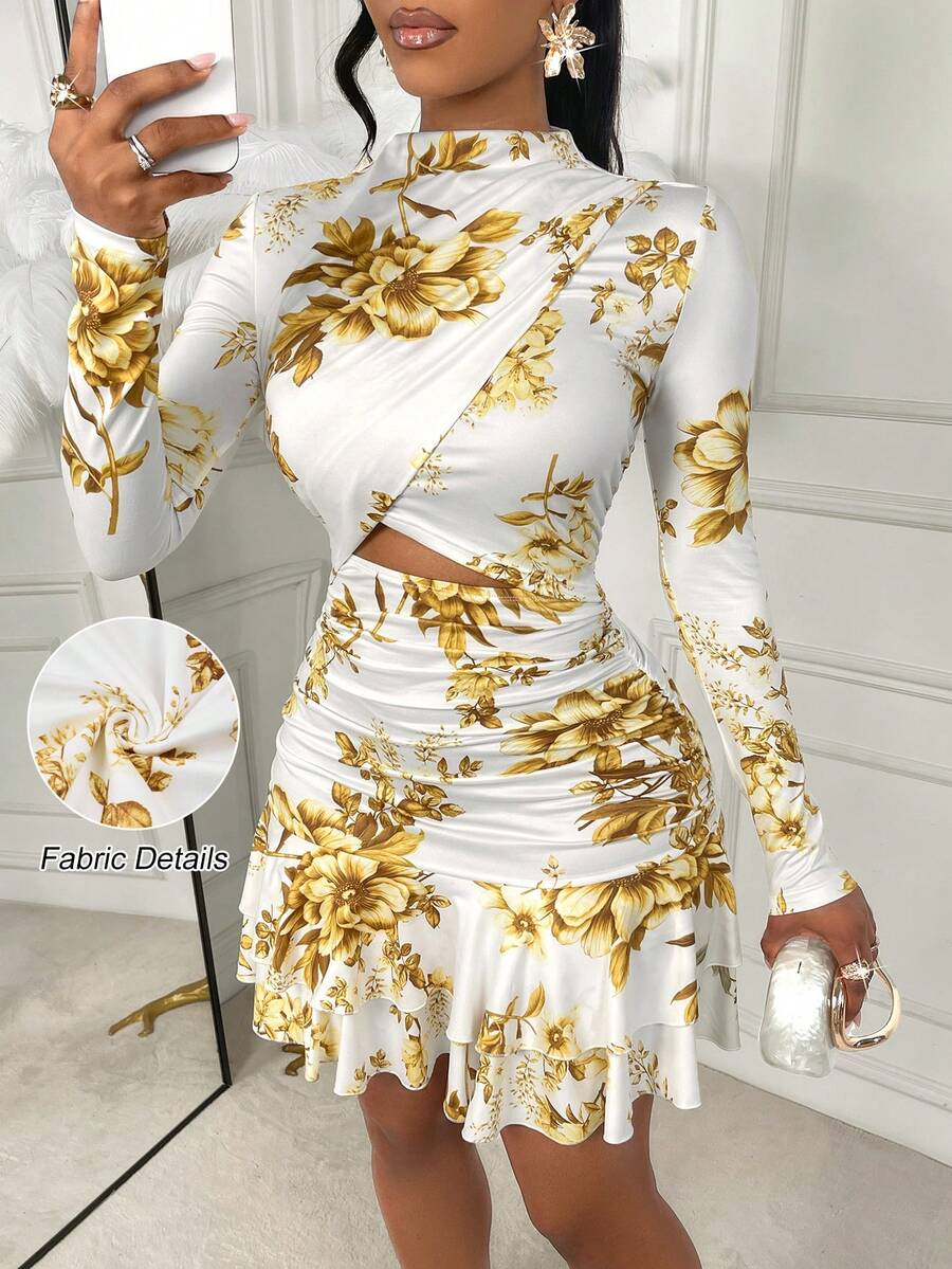 turtleneck cut out mini dress Cutout Turtleneck A-Line Mini Dress