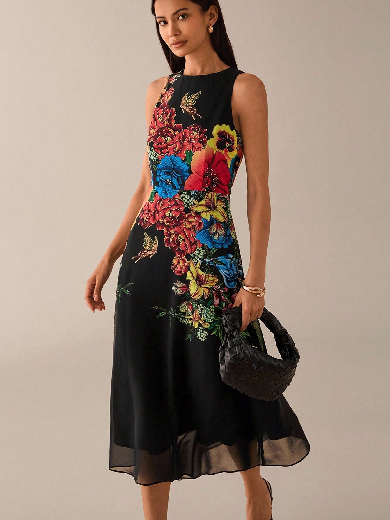 knee length dresses for ladies Chic Sleeveless Floral Midi Dress for Women