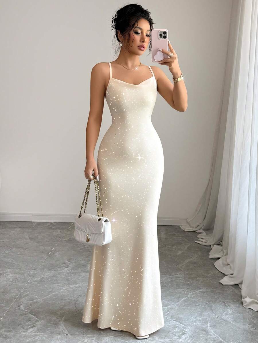 Chic Sparkly Sequin Orange Party Dress with Strap Tie Design for Women Canary Houze Chic Sparkly Sequin Orange Party Dress with Strap Tie Design for Women Canary Houze