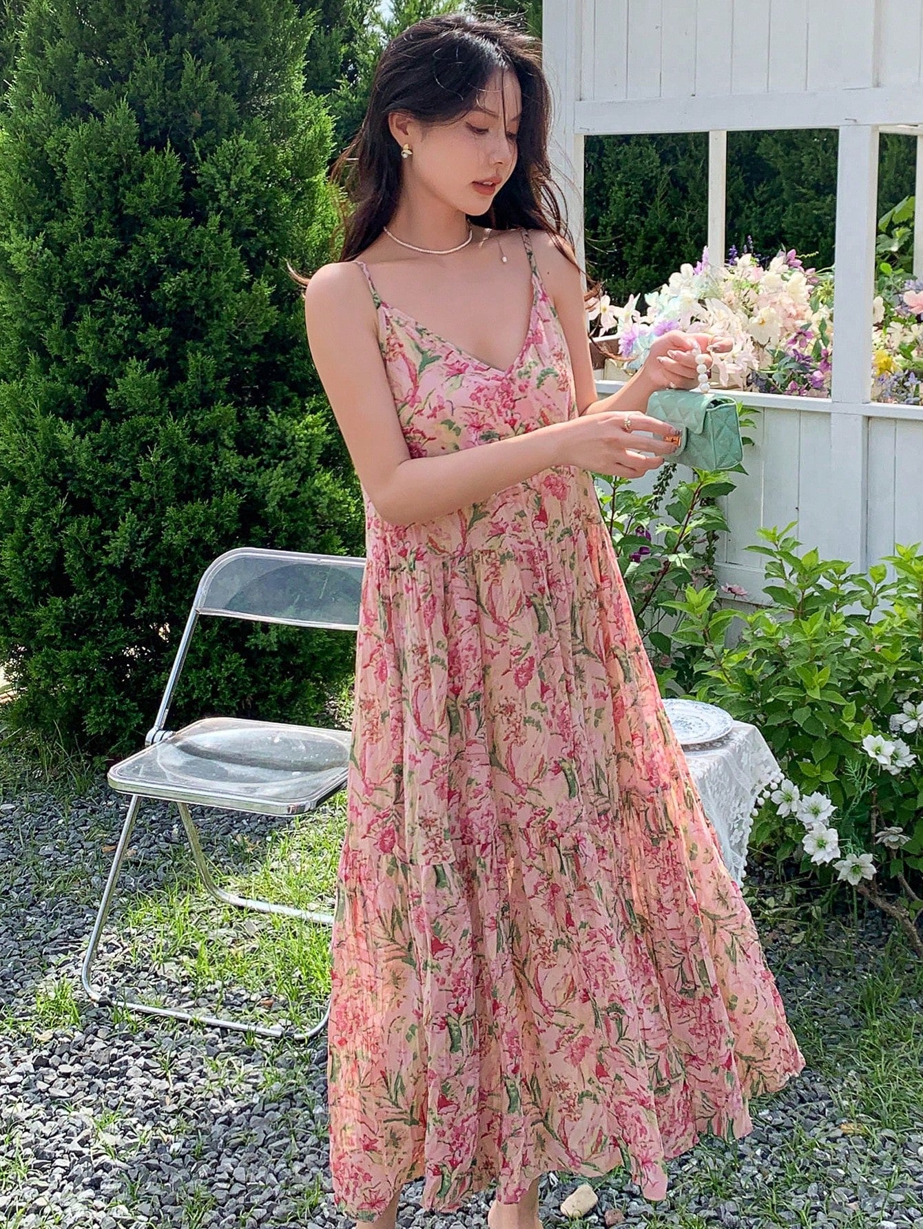 Chic Summer Vibes: Women's Allover Print Spaghetti Strap V-Neck Dress   Canary Houze